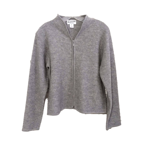 Pendleton Sweaters - PENDLETON WMNS GRAY 100% VIRGIN WOOL ZIP CARDIGAN